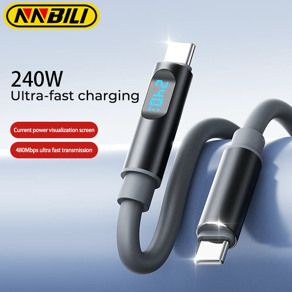 NNBILI 240 W Typ C auf Typ C Schnelles Super-Lade-Digitalanzeigekabel USB-C-Datenkabel für iPhone 15 16 17 Samsung Huawei Xiaomi Image