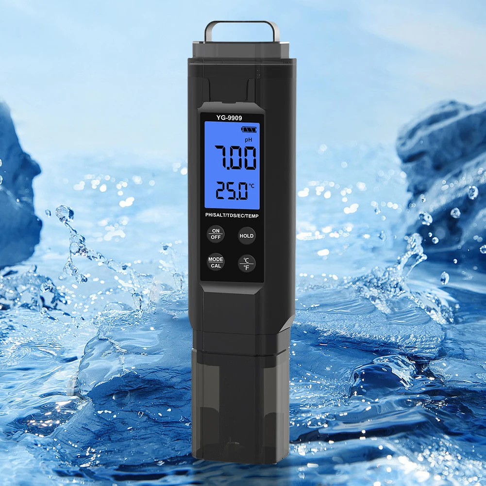 5-in-1 digitaler Wasserqualitätstester, Stift, Salzgehalt/PH/Temp/EC/TDS-Messgerät für Trinkwasser/Aquarien/Hydrokultur/Bäder Image