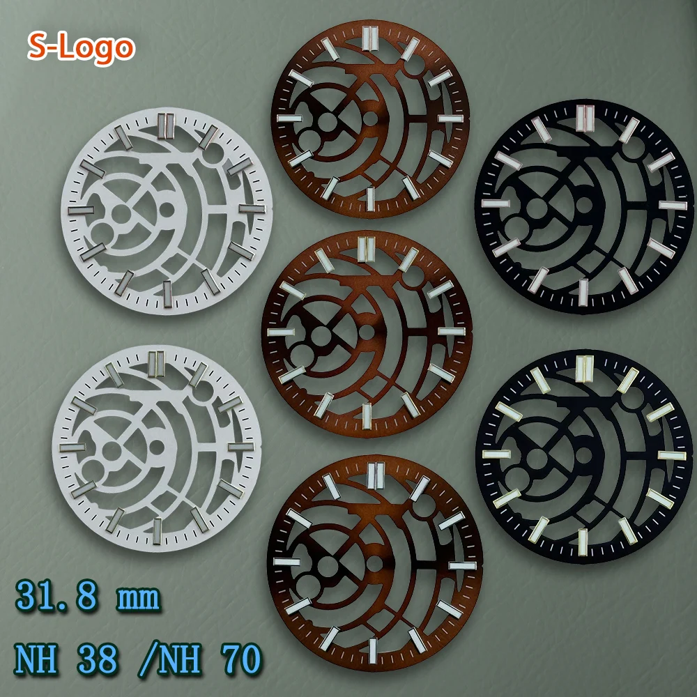 S-Logo 31,8 mm ausgehöhltes Zifferblatt, passend für NH38/NH70 japanisches Uhrwerk, grün leuchtendes Uhrenmodifikationszubehör ﻿ Image