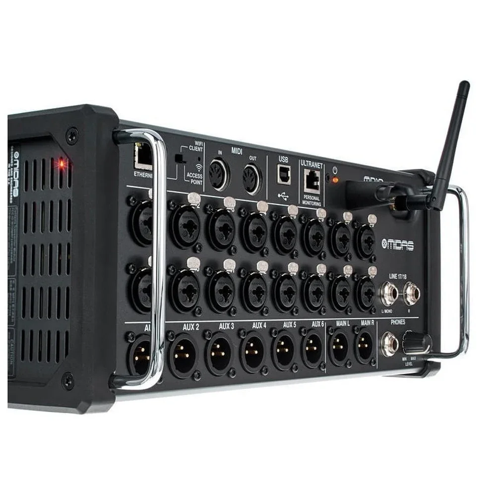 Midas MR18 Digitaler Rackmount-Mixer mit 18 Eingängen für iPad/Android-Tablets mit 16 Vorverstärkern, WLAN-Modul und USB-Audioschnittstelle