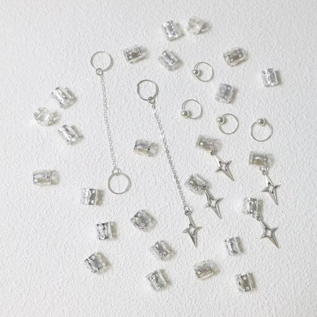 Süßes und cooles Mädchen-Haaraccessoire-Set - Sternanhänger-Kette - Unordentlicher Zopf-Haarring - Hip-Hop-Stil Haaraccessoire