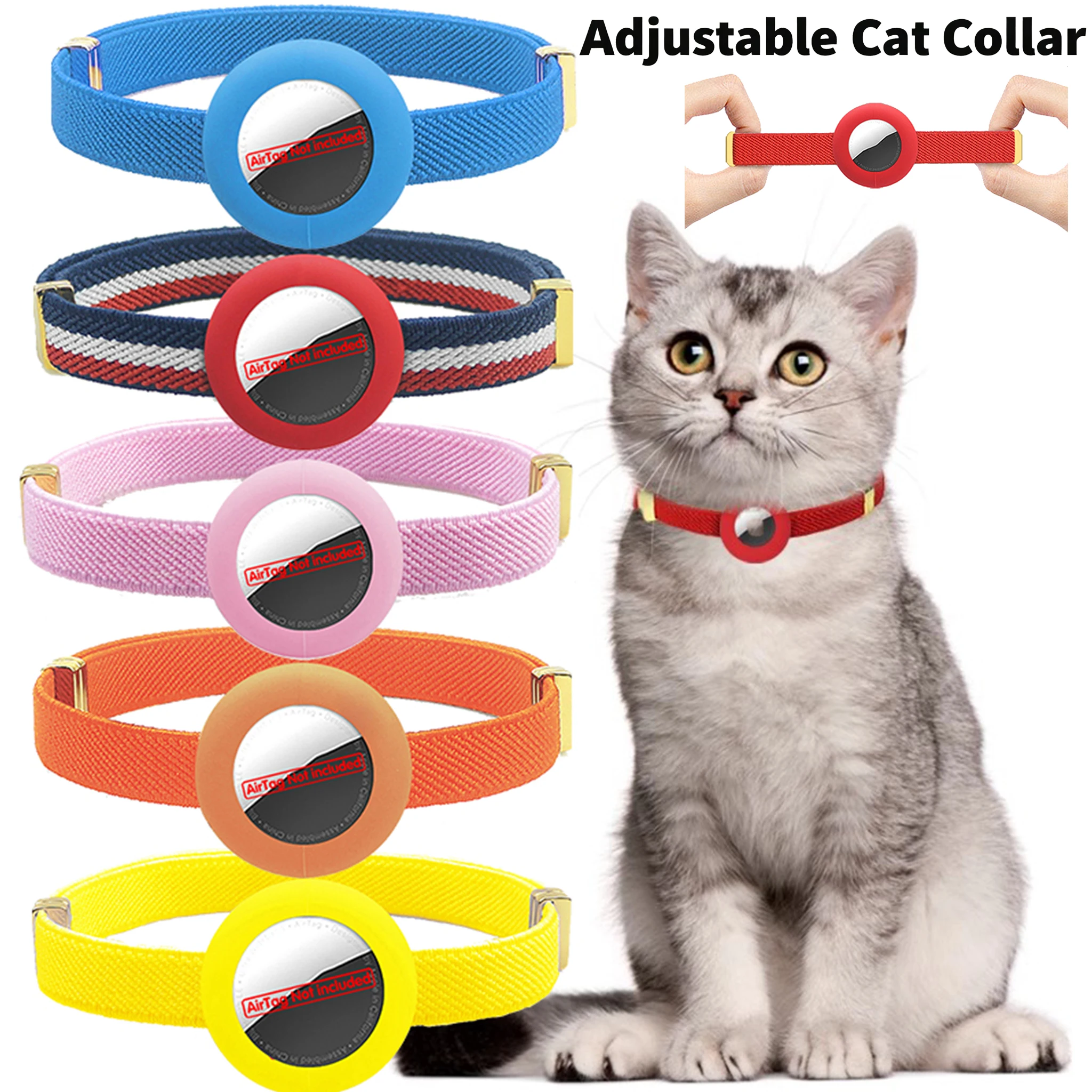 Niedliches abtrünniges Katzenhalsband, elastisches GPS-Tracker-Kätzchenhalsband mit Air-Tag-Halterung, verstellbar, 5–12 Zoll Haustierhalsbänder für Katzen Image