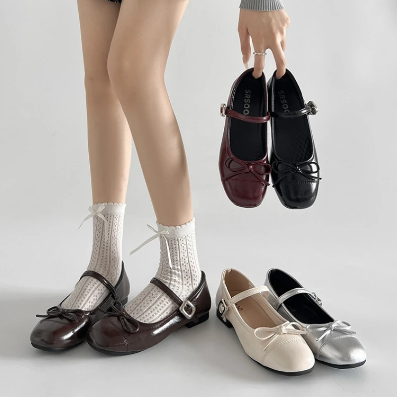 2026 neue Frühjahr Vintage Frauen Ballerinas Schuhe Komfort Runde Kappe Weiche Sohle Schuhe Elegante Schmetterling-knoten Kleid Oma der Schuhe