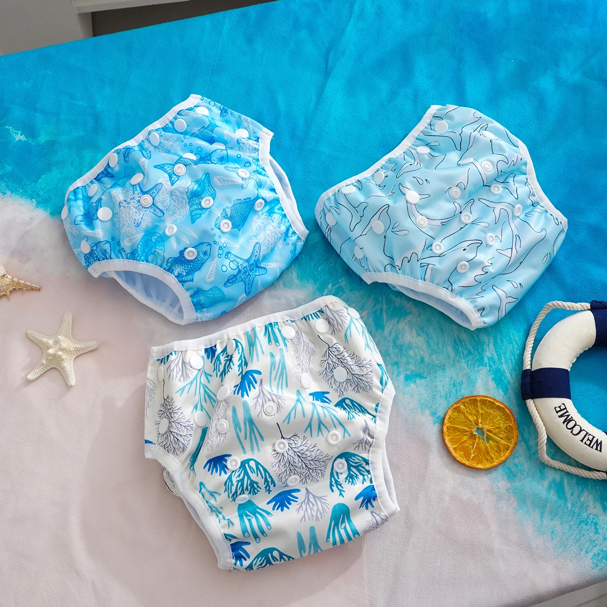 Elinfant 3-teiliges Baby-Schwimmwindel-Set für Babys und Kleinkinder, Einheitsgröße, passend für 3–15 kg, verstellbare, wiederverwendbare, waschbare Baby-Schwimmwindel für Babys Image