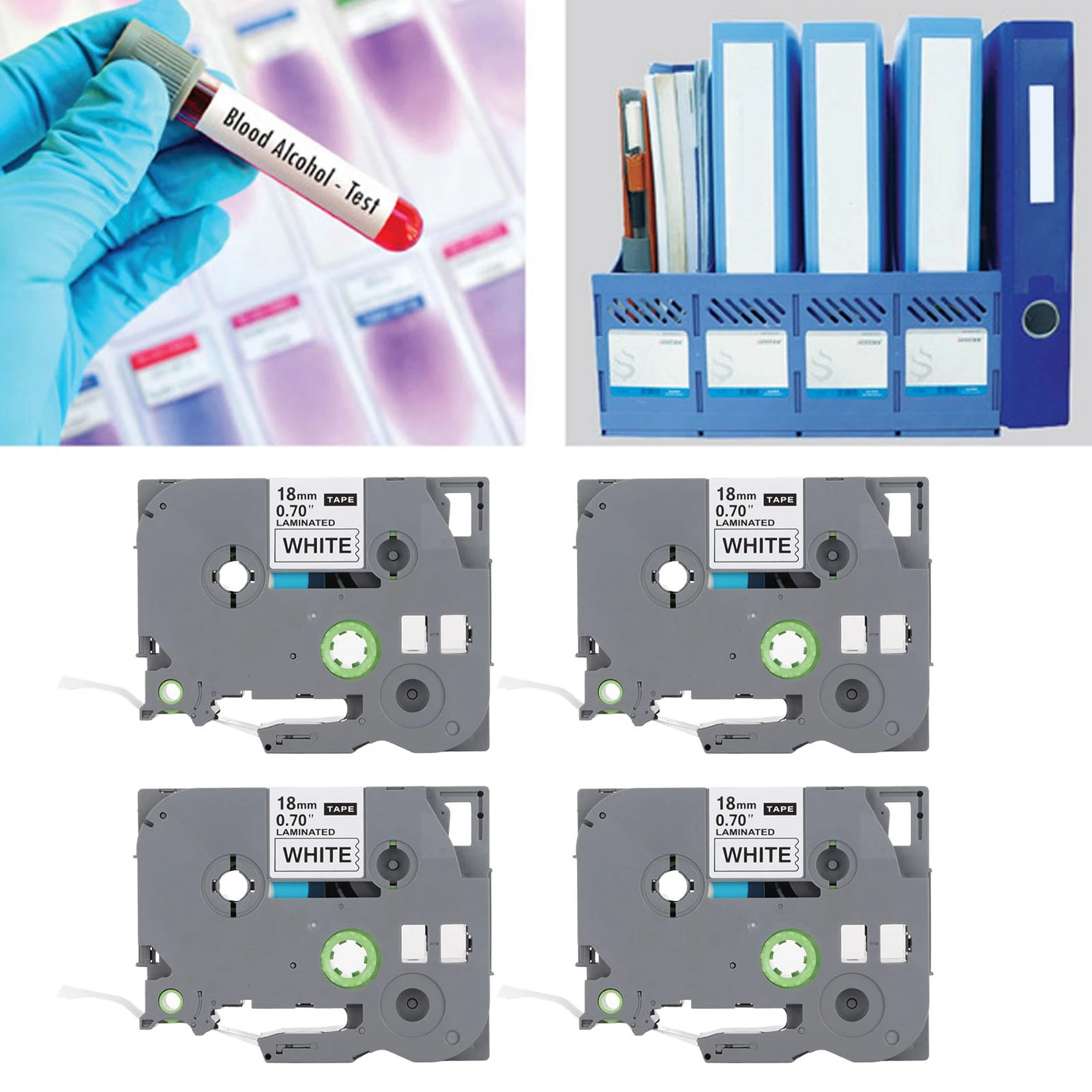 1/3/4PCS Etikettendrucker-Klebeband, 18 mm Breite, 8 m lang, schwarz auf weiß, Etikettendrucker-Nachfüllungen für TZe 141 für TZe 241 für TZe 541 für TZe 641 Image