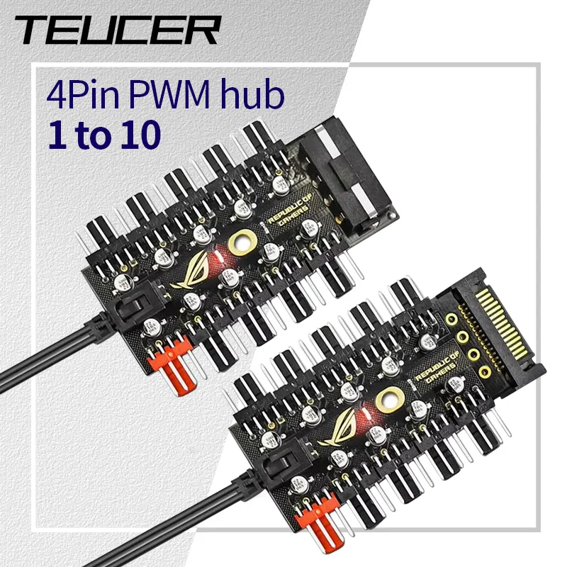 Teucer PC-Kühler Lüfter-HUB 1 zu 10 12V 4-Pin PWM Splitter Verlängerung SATA/Big 4-Pin Schnittstelle Netzteil-Anschluss Konzentrator Image