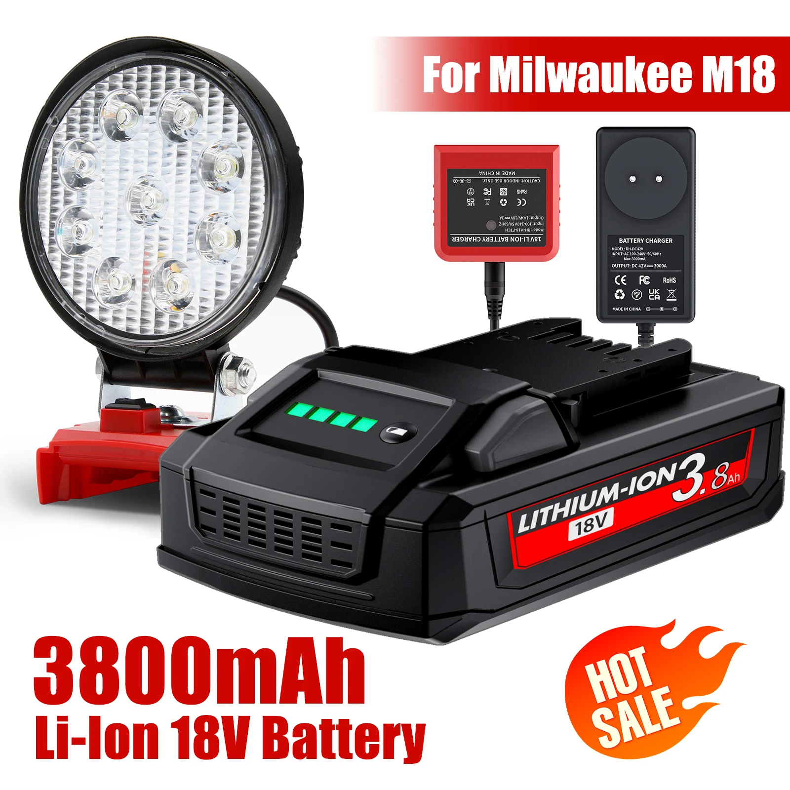 3800 mAh Für Milwaukee M18 18 V Batterie Ersatz Li-Ion Batterie Ladegerät, Batterie Adapter M18CPD-402C M18CPD Power Werkzeug batterie Image