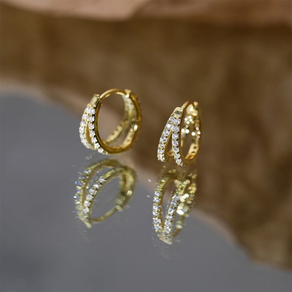 CANNER Doppelkreis 925 Sterling Silber Ohrring für Frauen Creolen Zirkonia Edlen Schmuck Accessoires 18 Karat Gold Mama Geschenk Image