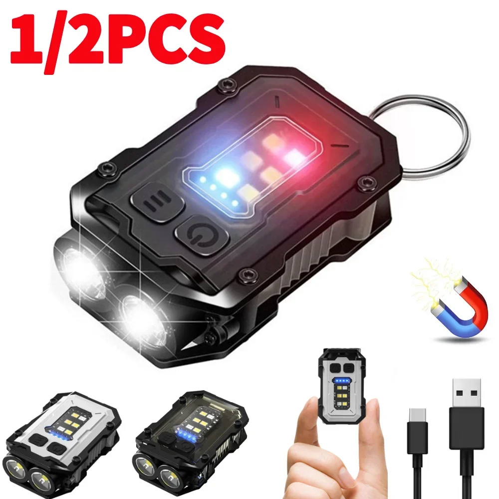 1/2 stücke USB Aufladbare LED Taschenlampe Mini Schlüsselbund Taschenlampe Magnetische Super Helle Taschenlampe Tragbare Taschenlampe Licht Image