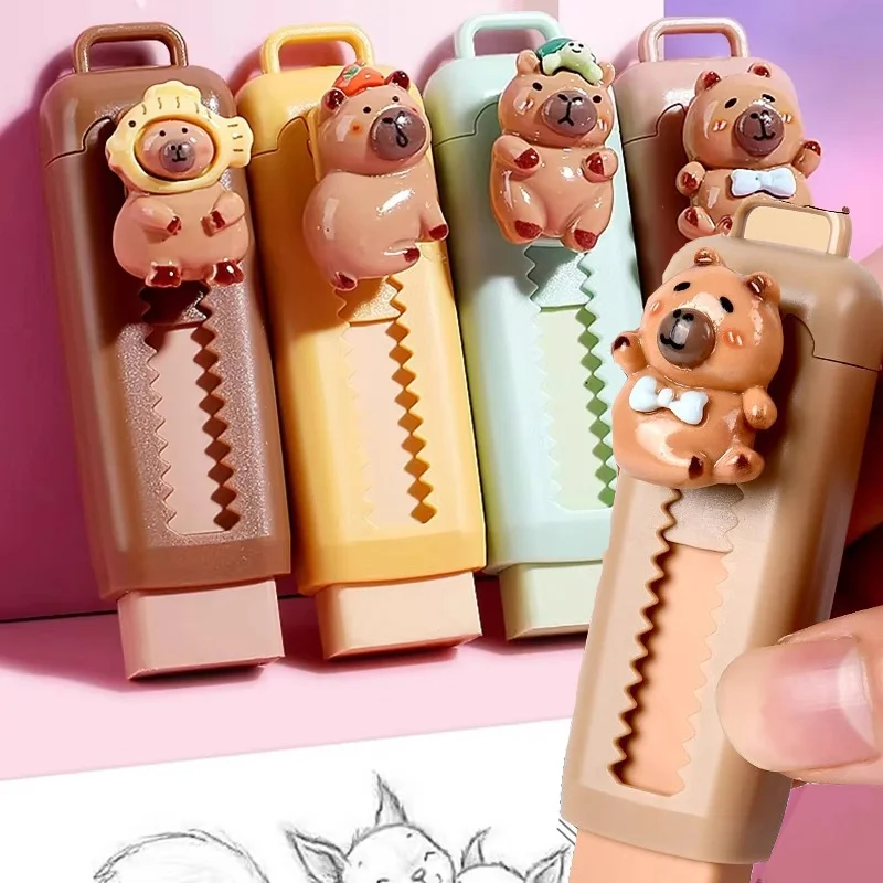 Niedliches Cartoon-Design Capybara Radiergummi Push-Pull Radiergummi Schulradiergummi zum Löschendes Schreiben Schreibwaren Schul- und Bürobedarf Kindergeschenk Image
