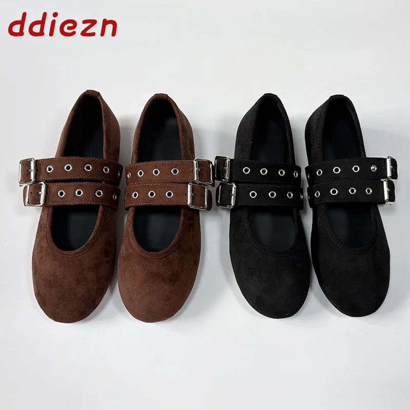Neue Mode Schnalle Schuhe Flock Ballerinas Frauen Tanz Schuhe Weibliche Runde Kappe Damen Mary Janes Wohnungen Lolita Schuhe