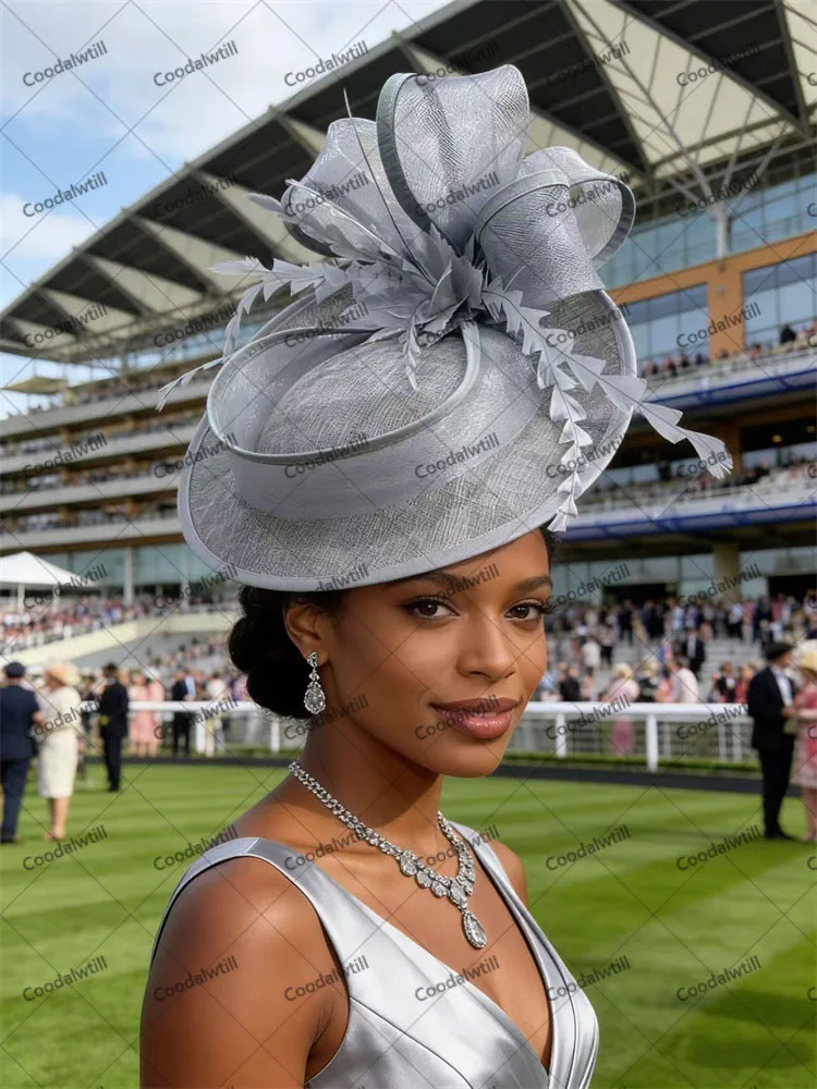 Hochzeit Chic Grau Feder Fascinator Cocktail Hut Für Frauen Damen Rennen Party Tee Kopfschmuck Braut Hochzeit Millinery Cap Clips Image