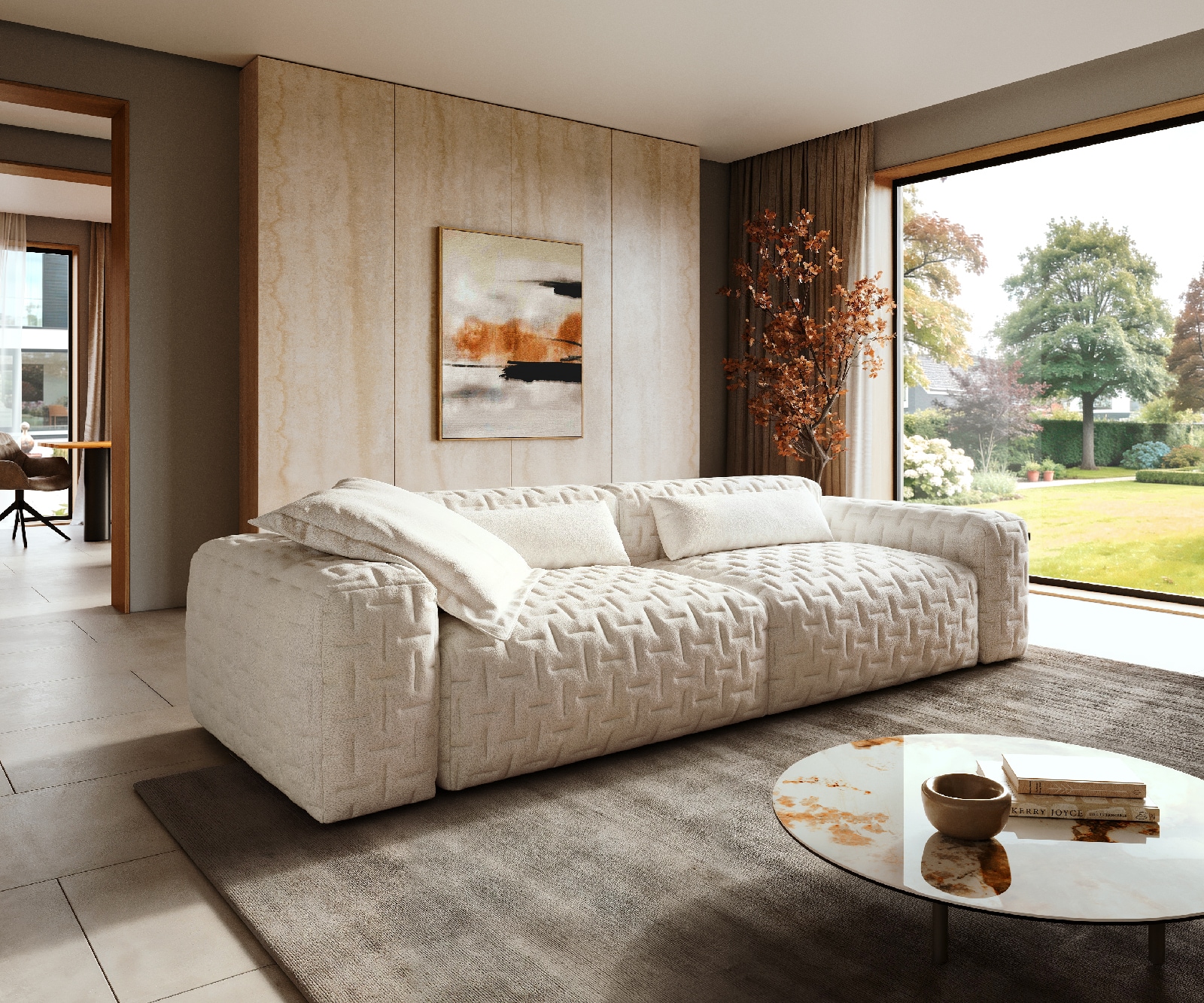 DELIFE Big-Sofa Freestyle 280x110 cm Bouclé Soft Beige Gesteppt, Sofas Image