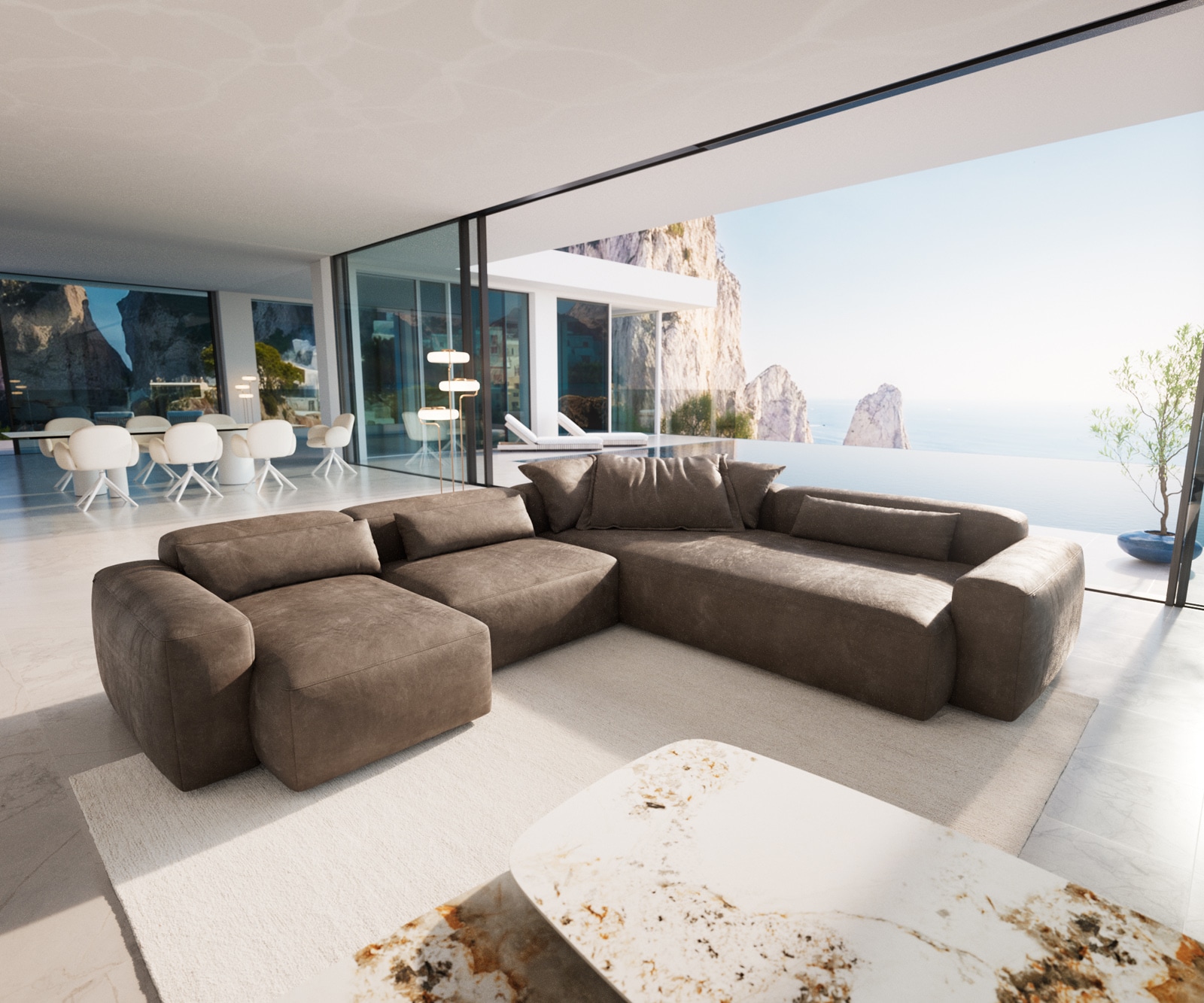 DELIFE Wohnlandschaft Freestyle 360x290 cm Mikrofaser Taupe Vintage Kappnaht, Sofas Image