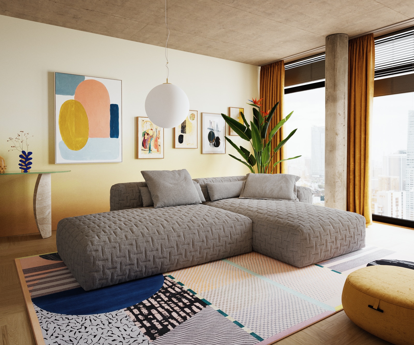 DELIFE Ecksofa Freestyle 310x200 cm Strukturstoff Soft Grau Gesteppt, Sofas Image