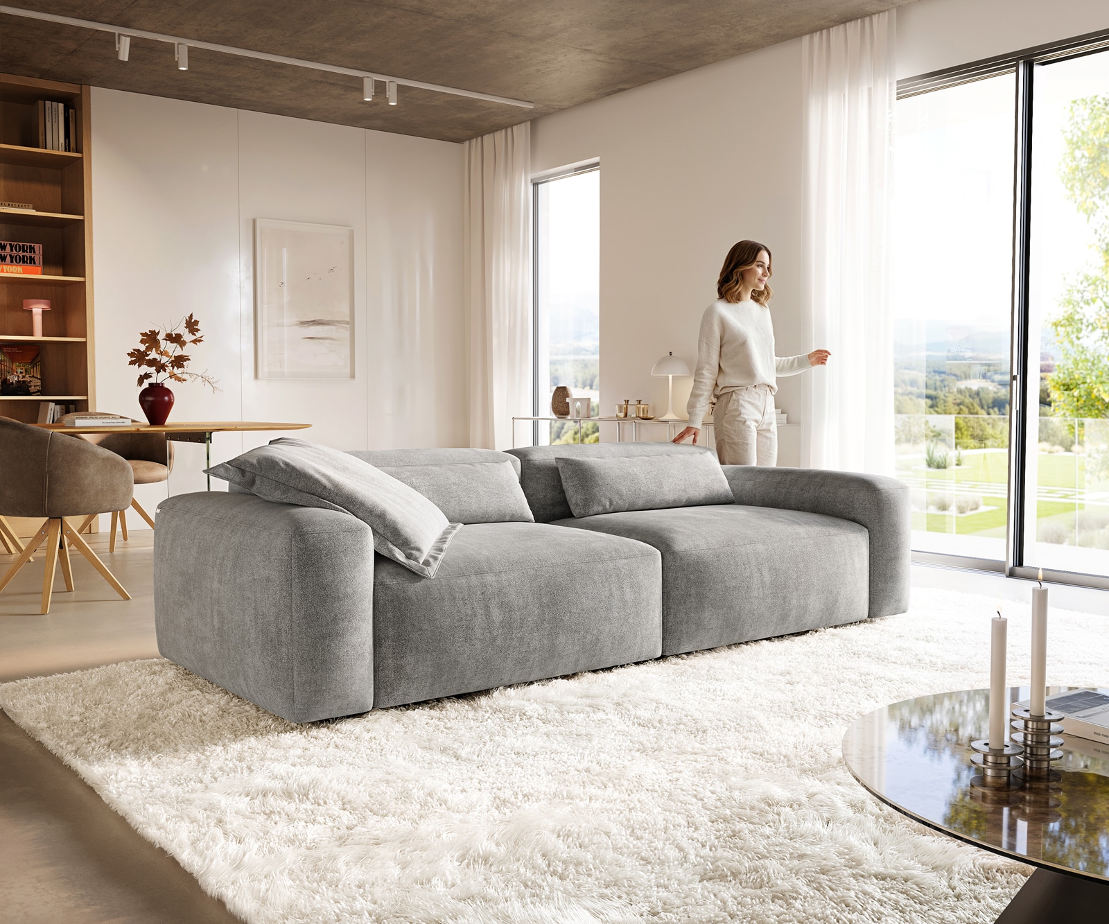 DELIFE Big-Sofa Freestyle 280x110 cm Strukturstoff Soft Grau Kappnaht, Sofas Image