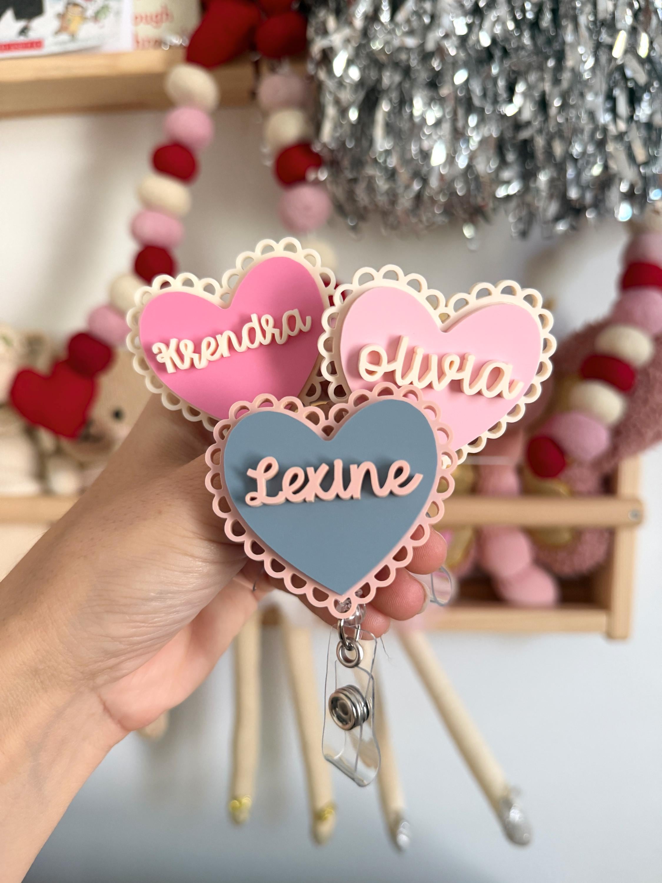 Porta badge con nome, Porta badge con nome personalizzato, Porta badge retrattile personalizzato, Porta badge con nome, Porta badge di San Valentino