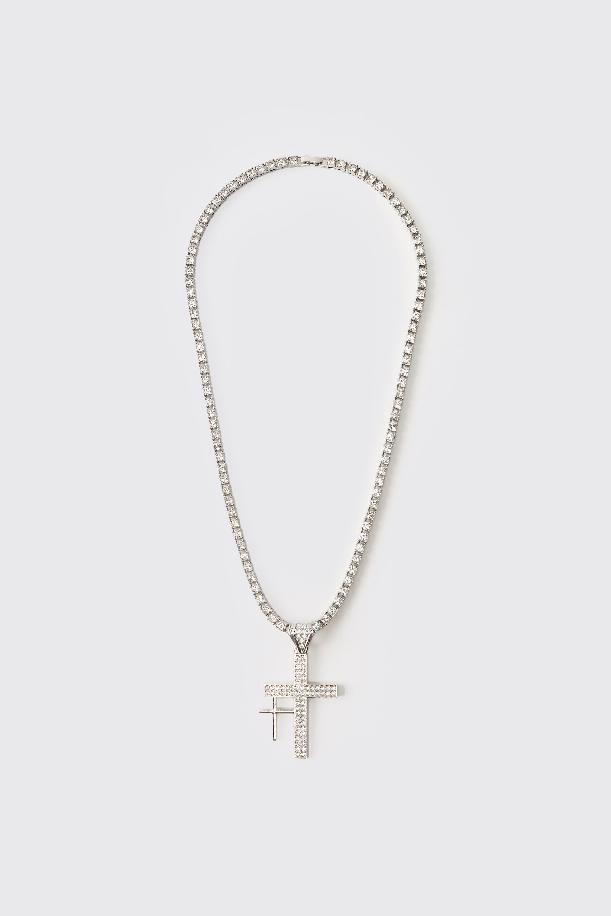 Boohooman Mens Iced Cross Chain Necklace - Blue Zinc - One Size | Boohooman Sale | Discount Designer Brands