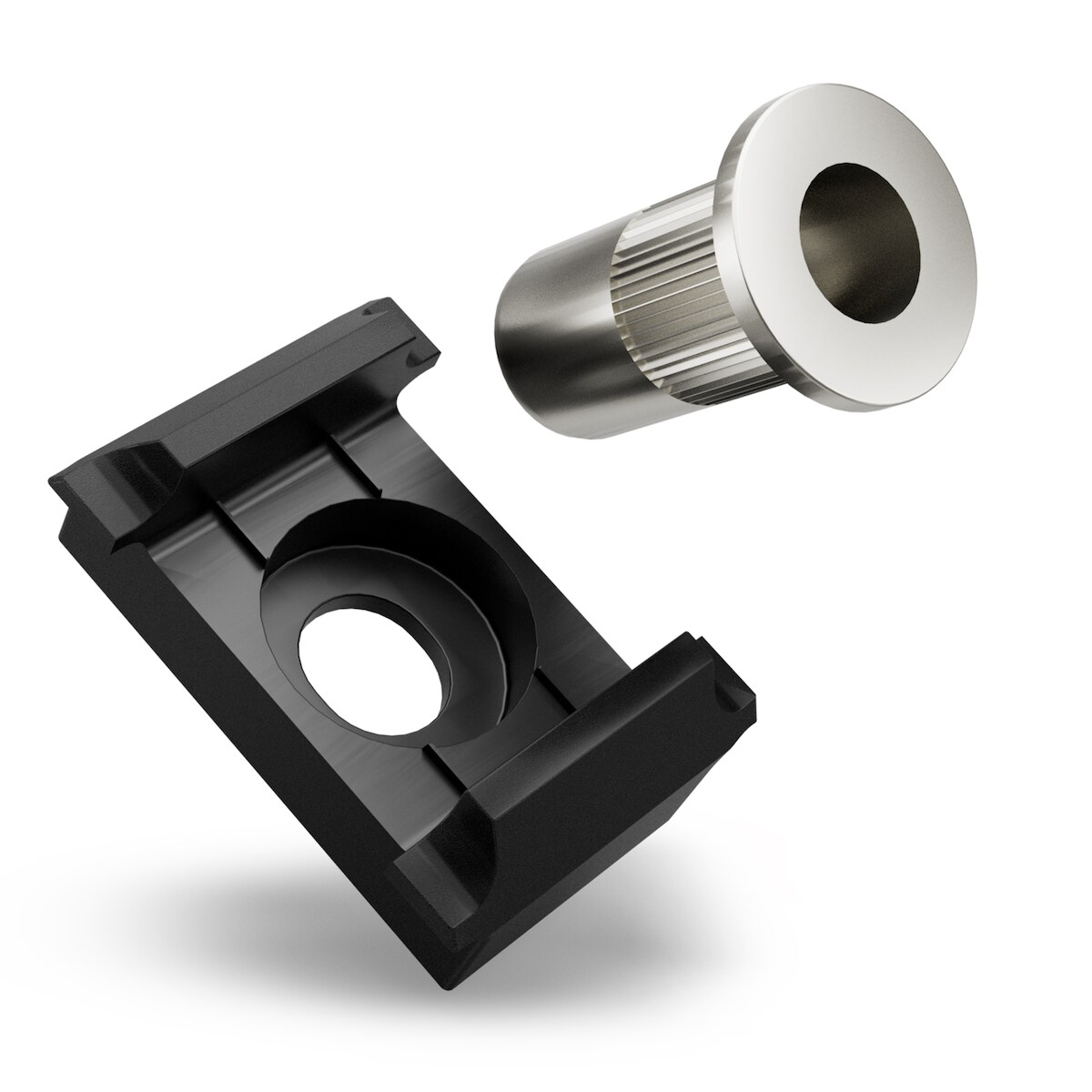 10x Qualinos Universal-Klemmbock Schwarz (9005) flache Rückseite und V2A Nietmutter M8 Ersatzteil-Set Image