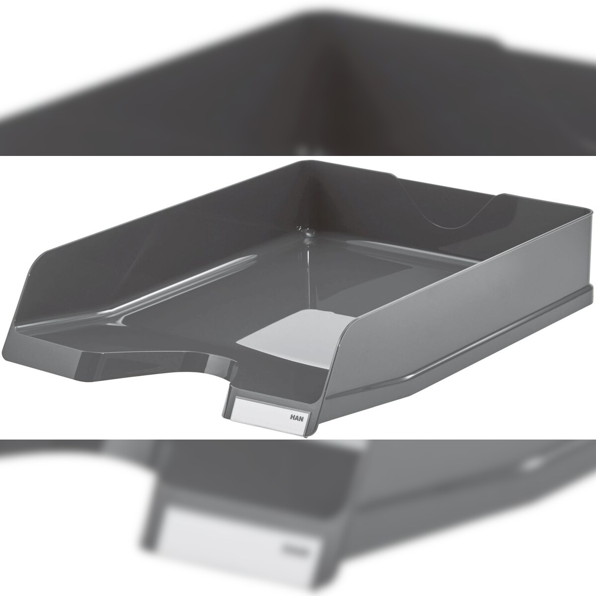 HAN Briefablage Viva A4/C4 stapelbar mit Clip hochglänzend dunkelgrau Packung mit 5 Stück Image