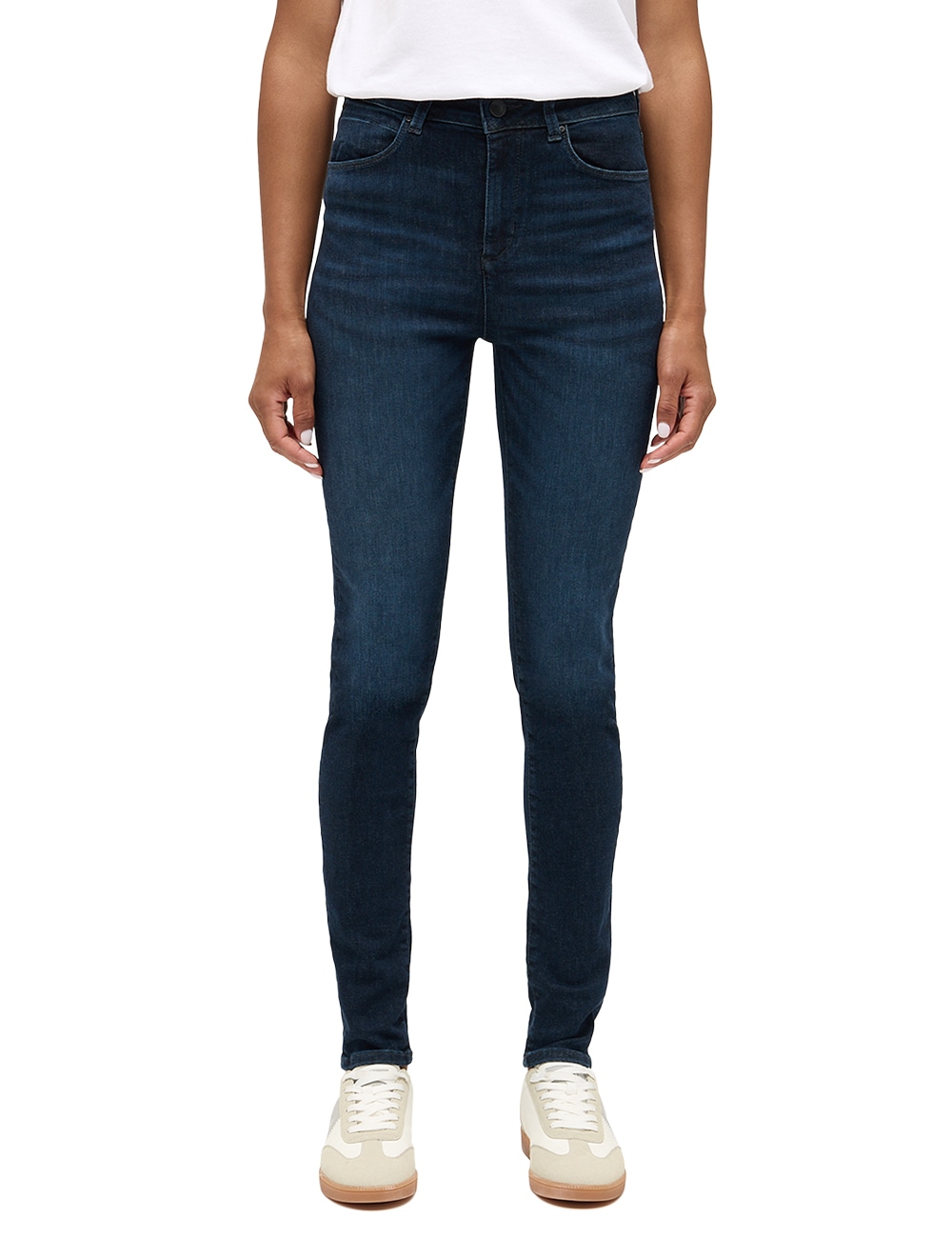 Skinny-fit-Jeans MUSTANG "Damen Style Georgia Super Skinny", Damen, Gr. 27, Länge 34, blau (882 dunkelblau), Denim/Jeans, 93% Baumwolle, 5% Elastomultiester, 2% Elasthan, unifarben, skinny fit, Jeans