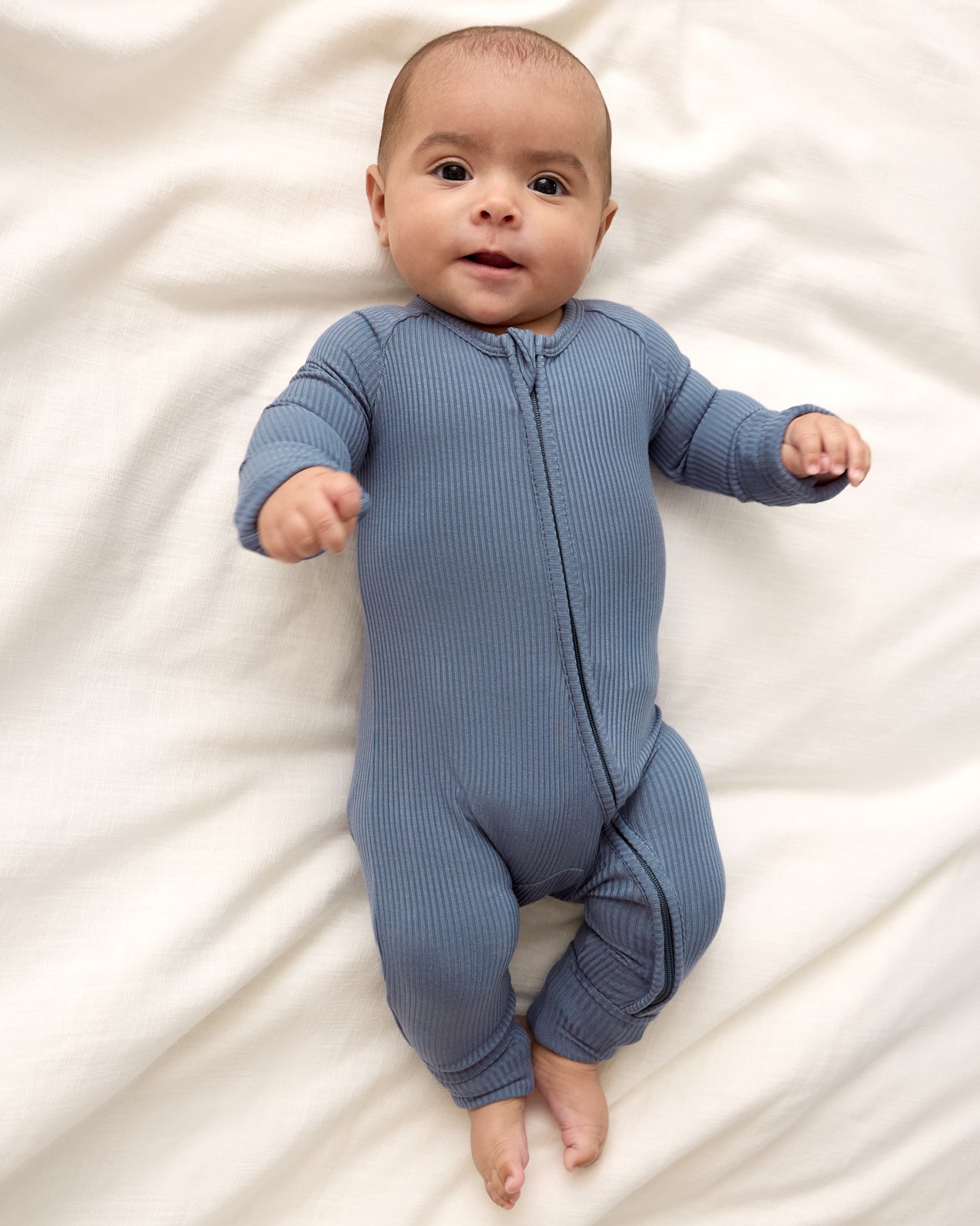 Hazy Blue Ribbed Zippy - 3-6 months