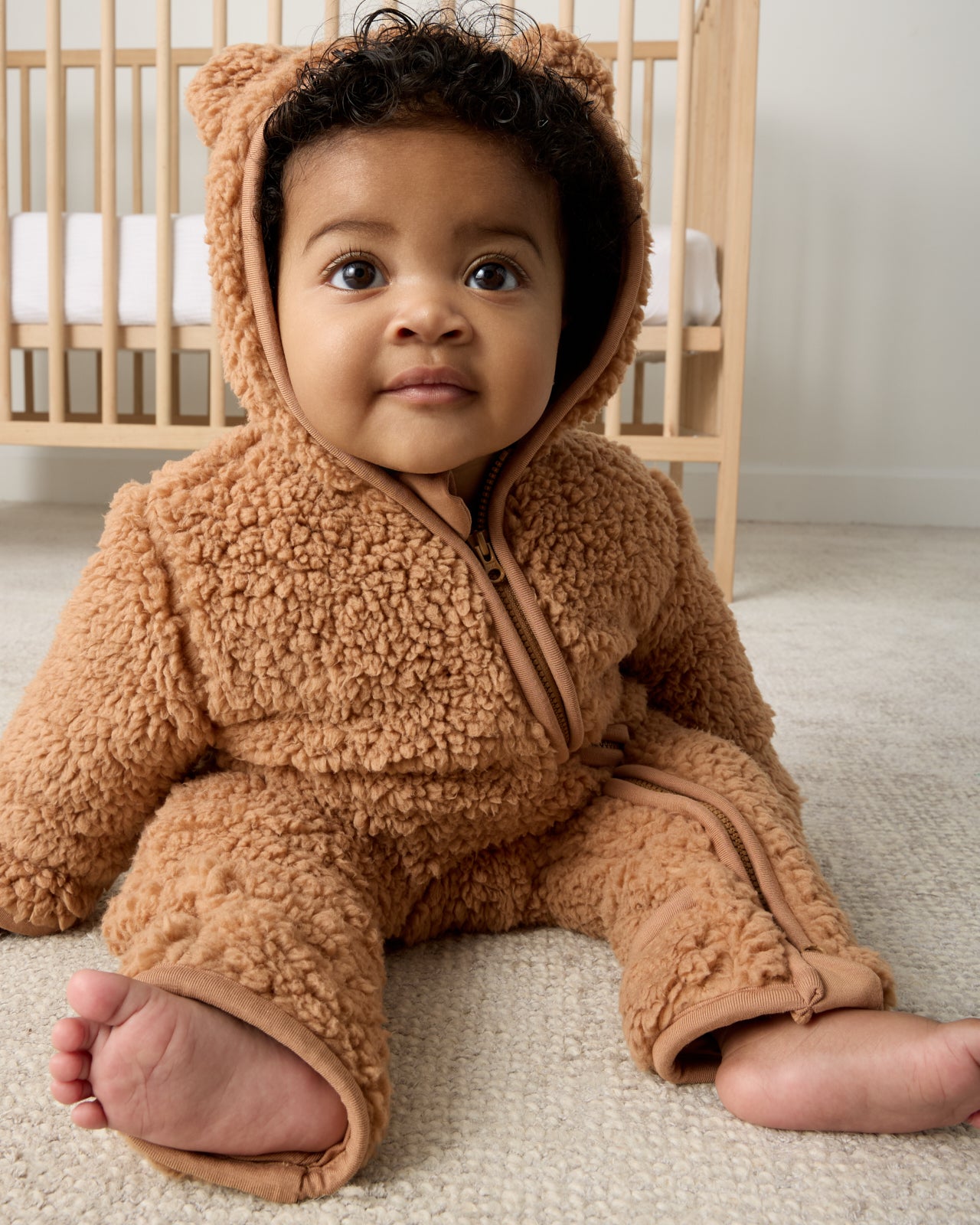 Chestnut Brown Sherpa Baby Romper - Newborn