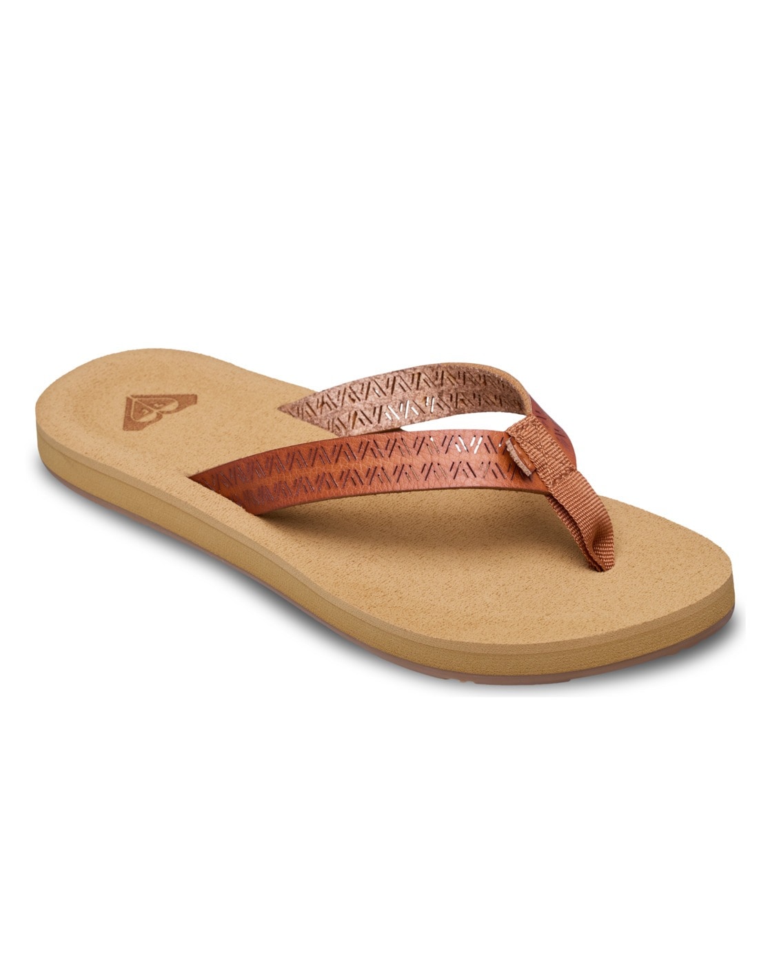 Sandale ROXY "Porto Motif", Damen, Gr. 8(38), tan, Obermaterial:Obermaterial: 95% synthetisches PU/5% Textilpolyester, Futter: k. A., Laufsohle: 100% TPR;, Schuhe Sandale