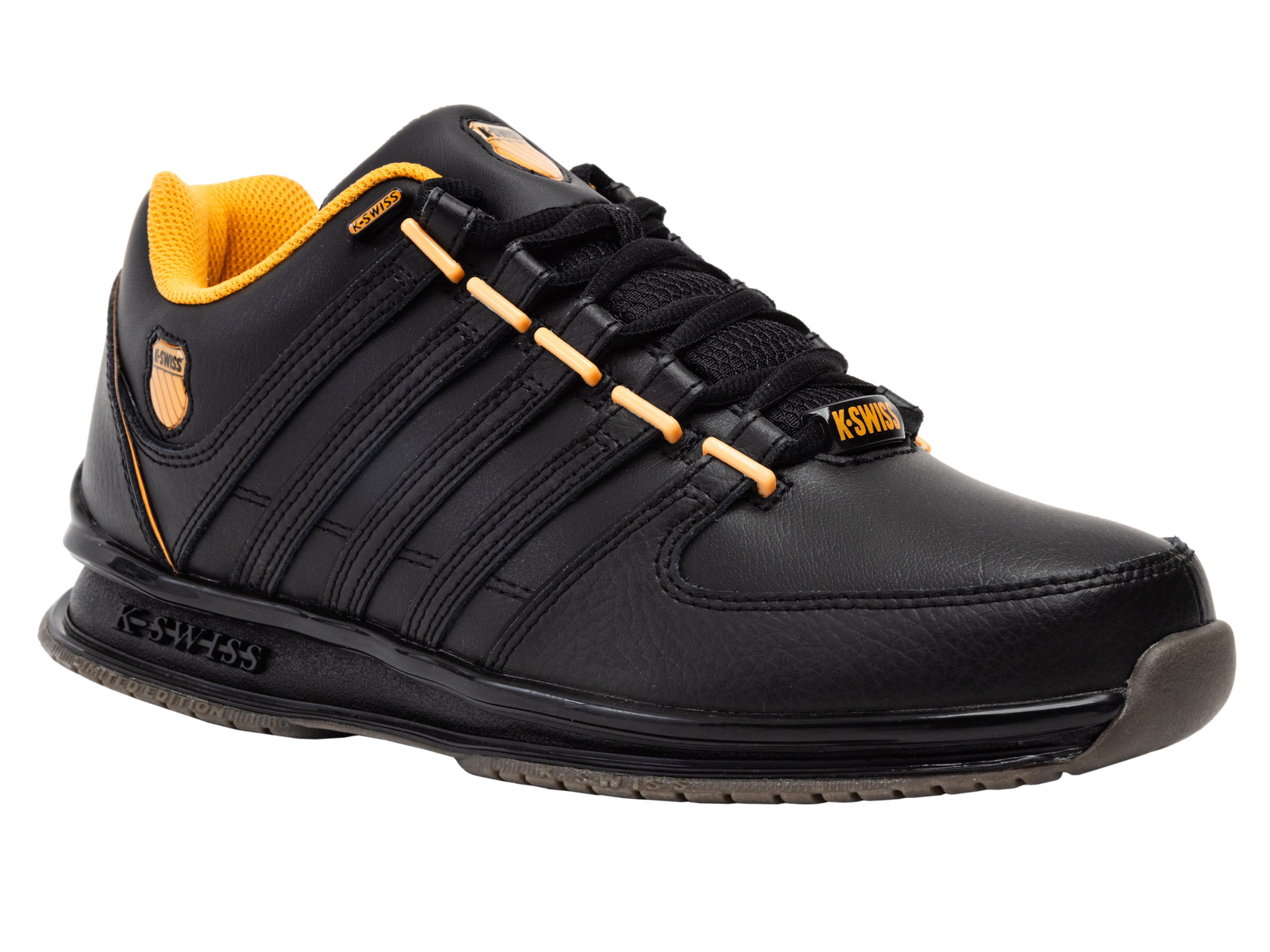 Sneaker K-SWISS "RINZLER", Damen, Gr. 45, schwarz, orange poppy, Leder, Schuhe Sneaker