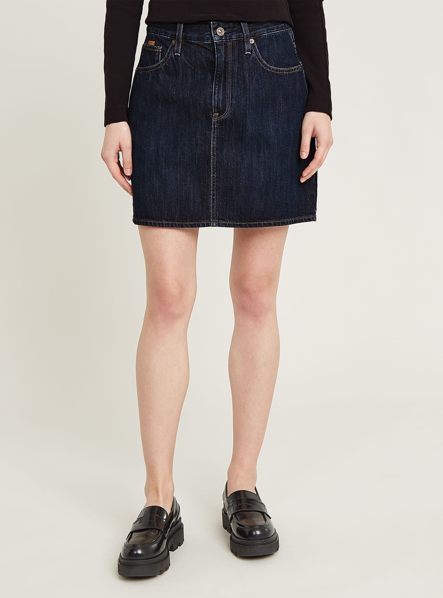 Jeanskleid G-STAR "Viktoria Short Rock Clean Edge", Damen, Gr. 29, Normalgrößen, worn in midnight, Obermaterial: 100% Baumwolle, Kleider