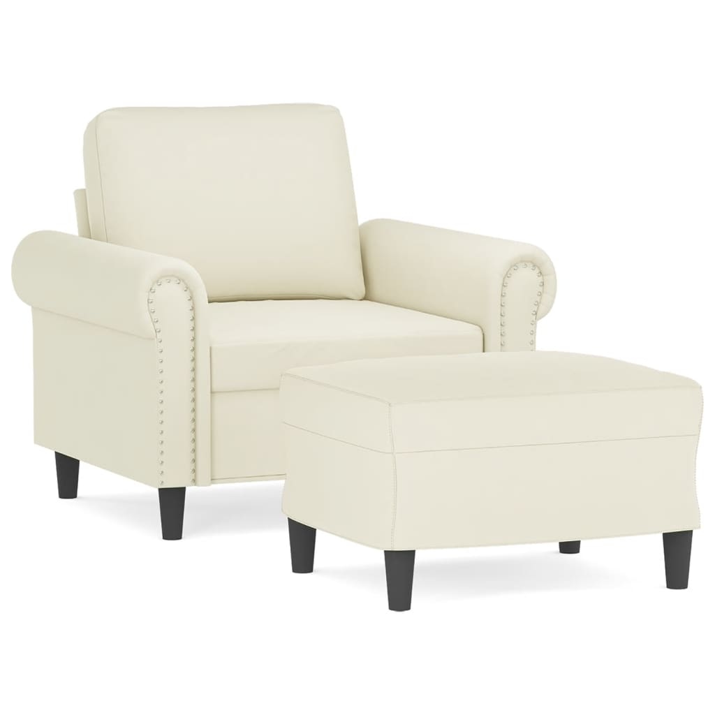 vidaXL Sessel mit Hocker Creme 60 cm Samt Image