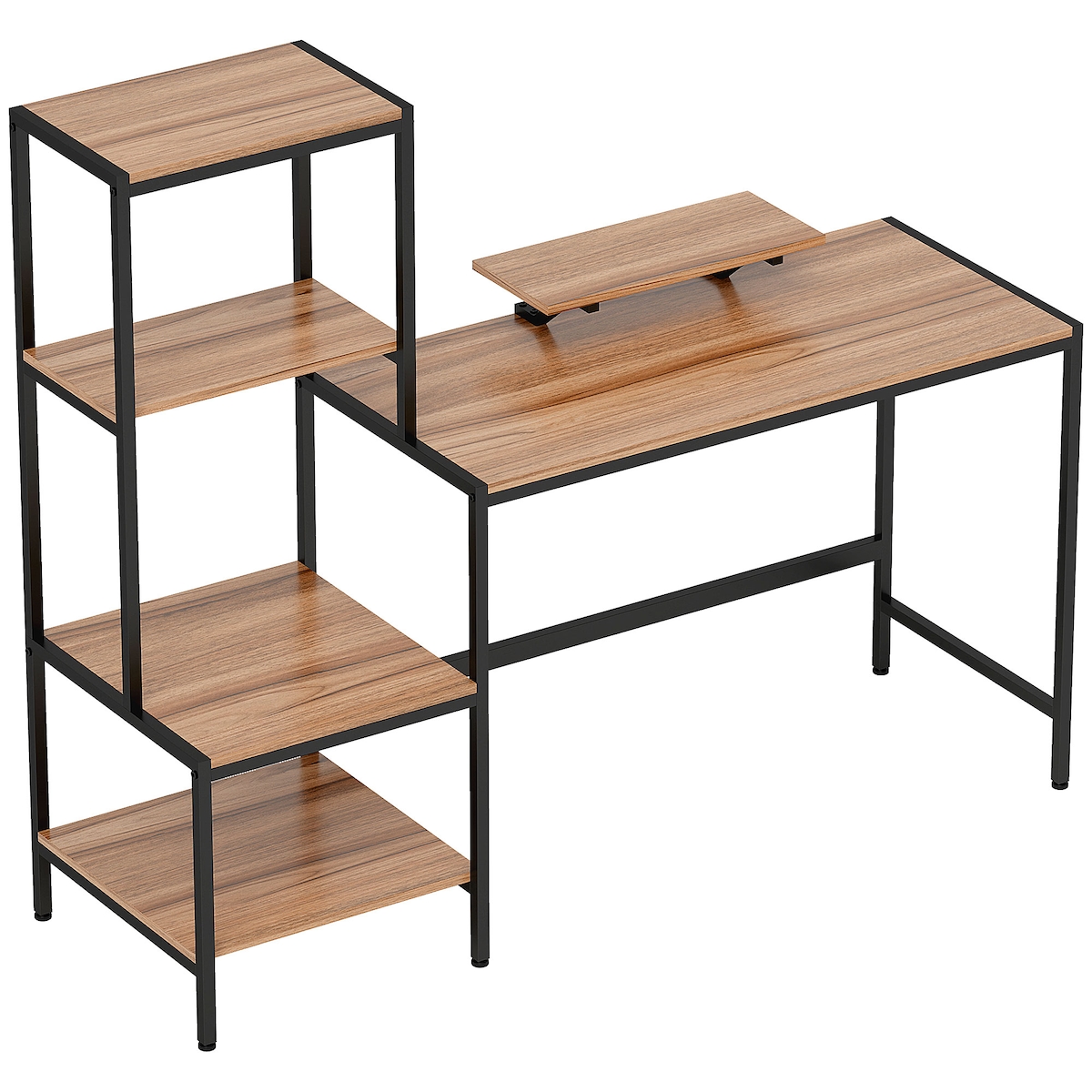 STILVORA Schreibtisch mit Regal und Monitoraufsatz Braun 150x48x125 cm, reversibles 4 Ebenen Regal, stabile Metallkonstruktion für Home Office Image