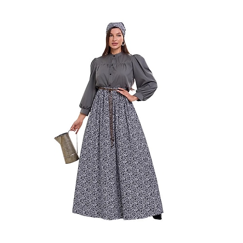 Buchwoche 2026 19. Jahrhundert 1800er Jahre Bodenlang Prärie-Kleid Hauben- und Schürzenset langarm Pioniermädchen Kolonial Pionier Revolutionskrieg Blumen Kostüm Damen Halloween Karneval American 250 Image