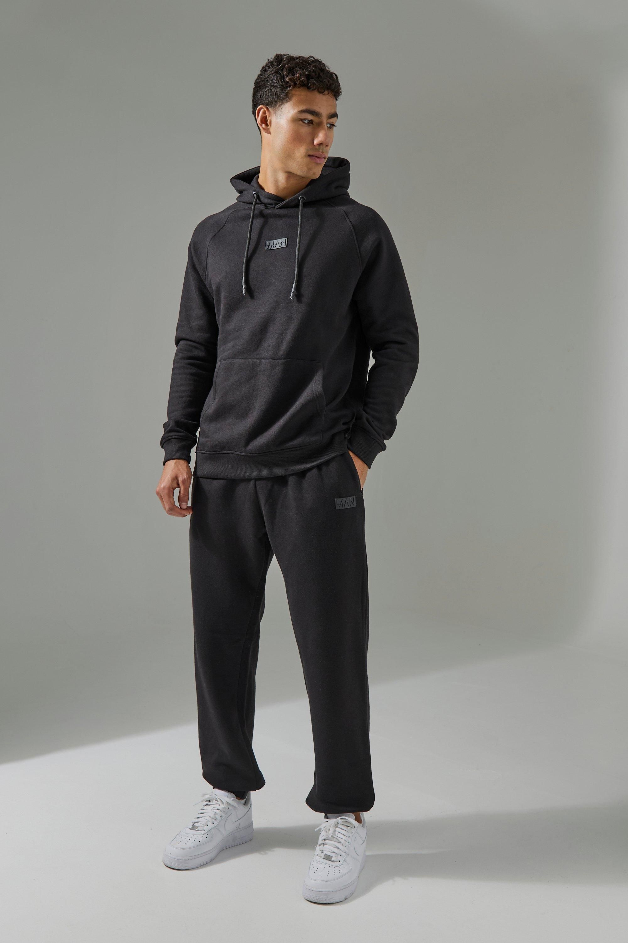 Boohooman Mens Man Active Hoodie & Jogger Tracksuit - Black Cotton - Size Medium | Boohooman Sale | Discount Designer Brands