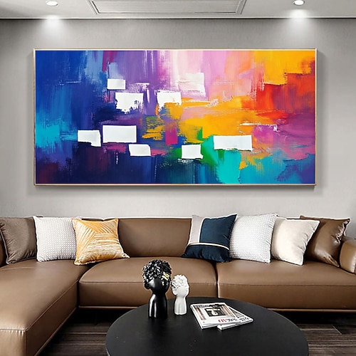 Originales Ölgemälde, handgemalt, farbenfrohes Blockgemälde auf Leinwand, großes Wandbild, abstraktes minimalistisches Gemälde mit blauer Textur, Boho-Wanddekoration, Wohnzimmerwanddekoration Image