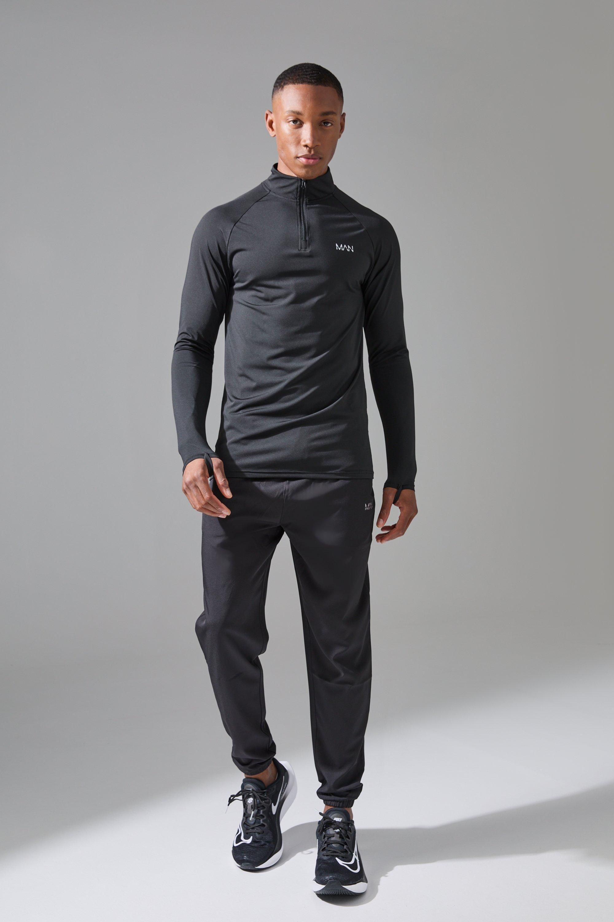 Boohooman Mens Man Active 1/4 Zip and Jogger Tracksuit - Black - Size 2XL | Boohooman Sale | Discount Designer Brands