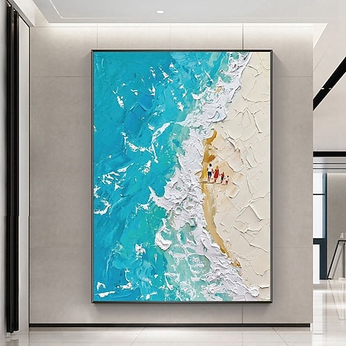 Handgemaltes Ölgemälde auf Leinwand, abstrakte Texturmalerei, blauer Meeresstrand-Urlaubsstil, Wohnzimmer-, Eingangsbereich- und Heimdekoration, gerollt, rahmenlos, ungespannt Image