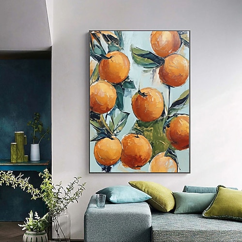 Ölgemälde, handgemalt, rustikales Küchenbild, handgemalte Küchenwandkunst im Landhausstil, Gemälde von Orangenfrüchten, Clementinen-Wandkunst, Küchenstillleben Image