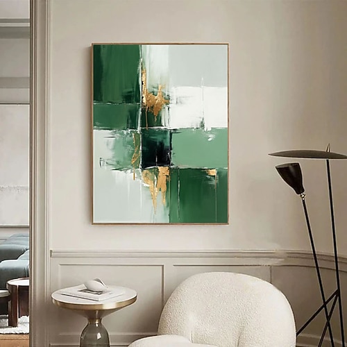 Originales grünes Ölgemälde, handgemaltes abstraktes Gemälde mit Goldstruktur, minimalistische grüne Wandkunst, großes grünes 3D-Texturbild, modernes grünes Leinwandgemälde Image