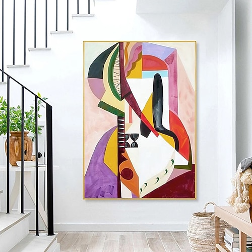 handgemaltes Ölgemälde auf Leinwand, Wandkunst, Dekoration im Picasso-Stil, abstrakte Farbblöcke für Wohnzimmer, Schlafzimmer, auf Keilrahmen gespannt, zum Aufhängen / gerollte Leinwand (ohne Rahmen) Image