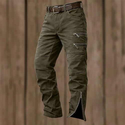 Herren Cargo-Hosen Taktische Hose Bein mit Reißverschluss Einfach Komfort Atmungsaktiv Volle Länge Lässig Täglich Outdoor Urlaub Lässig Schwarz Armeegrün Unelastisch Image
