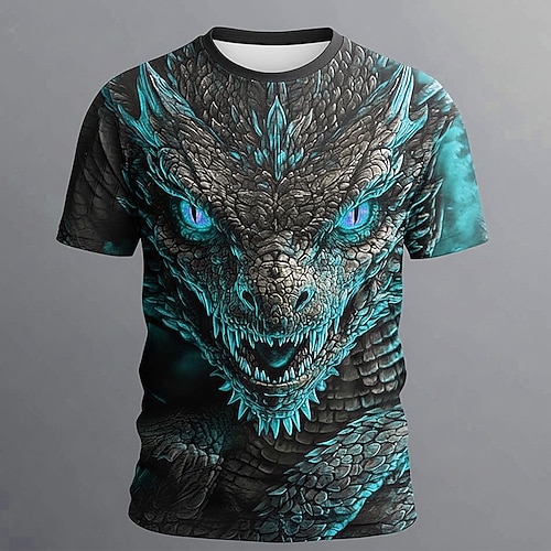 Drachen-T-Shirt mit 3D-Allover-Print, rotem Auge, Fantasy-Grafik, Kurzarm, Sommer-Monster-Top, Bekleidung, Größen S, M, L, XL, XXL, XXXL Image