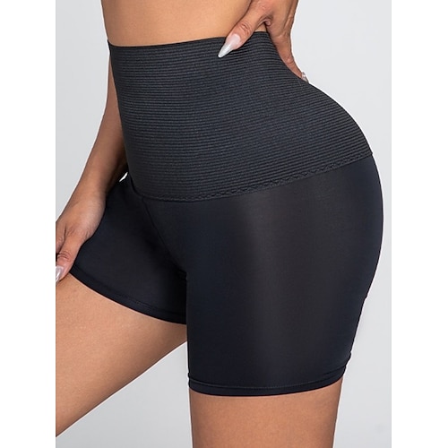 Damen Formende Unterwäsche Schwitzgürtel Lässig Einfarbig Elastischer Bund Shorts Täglich Ärmellos Schwarz Braun Sommer Frühling Herbst Winter Schlank Image