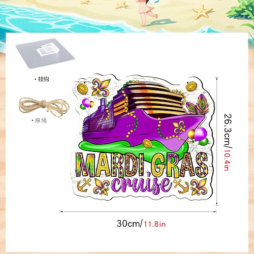 2er-Pack Türschilder für Mardi-Gras-Kreuzfahrten, hölzerne Hängeplakette für Kabinentüren auf Kreuzfahrtschiffen, Dekoration für den Karnevalsdienstag, Partyzubehör für Karnevalskreuzfahrten Image
