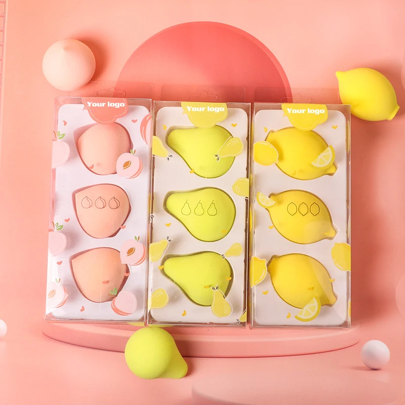 Fruchtform Make-up Puder quaste Beauty Cosmetics Schwämme Latex freie Zitrone Pfirsich Birne Frucht Make-up Schwamm Mixer mit Bo