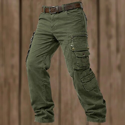 Herren Cargo-Hosen Cargohose Hose Arbeitshosen Mehrere Taschen Klappentasche Einfach Volle Länge Lässig Täglich Outdoor Urlaub Klassisch Schwarz Armeegrün Unelastisch Image