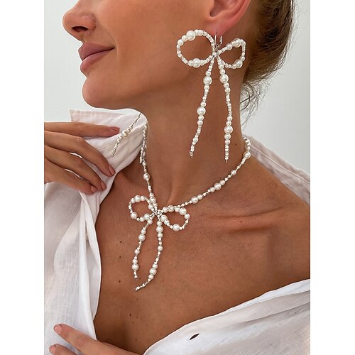 Set aus Perlenkette und Ohrhängern mit Schleife für Damen – eleganter Statement-Schmuck für Fashion-Partys und Cocktail-Events Image