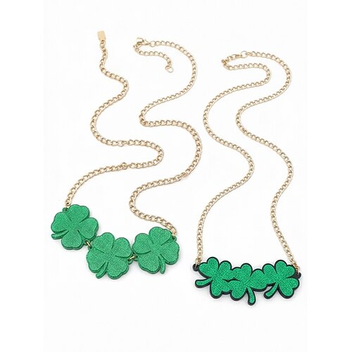 Acryl-Halsketten-Set für Damen mit Kleeblattmotiv, ideal für St. Patrick's Day und den Alltag, grünes Kleeblatt-Design, 2-teiliges Set, perfekt für Feste und Freizeit Image