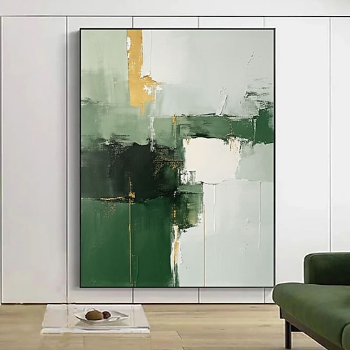 Originales grünes Ölgemälde, handgemaltes abstraktes Gemälde mit Goldstruktur, minimalistische grüne Wandkunst, großes grünes 3D-Texturbild, modernes grünes Leinwandgemälde Image