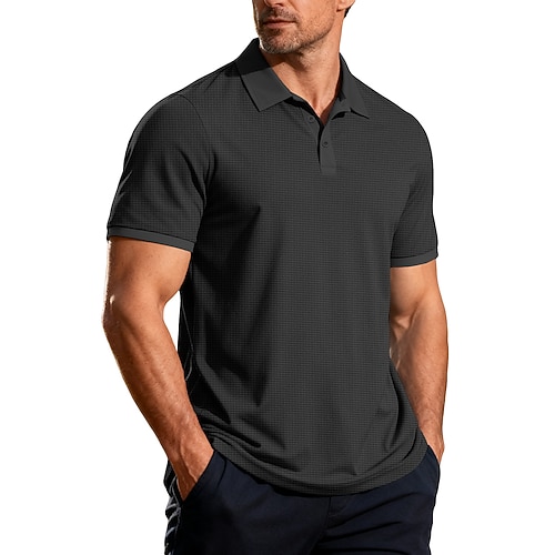 Herren Golfshirt Waffelstrick-Poloshirt Lässig Geschäft Klassisch Kurzarm Mode Modern Einfarbig Knöpfe Sommer Frühling Frühling Sommer Normale Passform Schwarz Weiß Gelb Wein Hellblau Grau Golfshirt Image